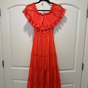 NWT Vici Coral Ruffled Off-Shoulder Maxi Sundress